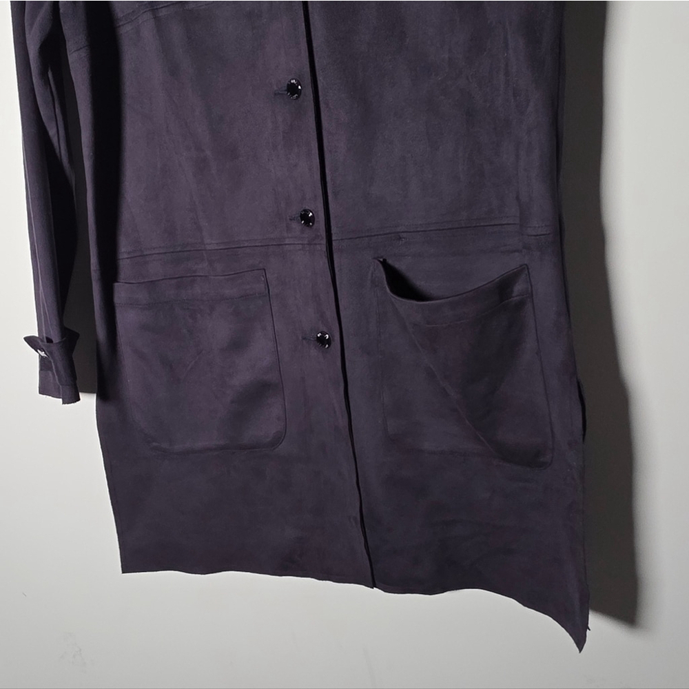 Bylyse Longline Faux Suede Jacket Navy Button Front Pockets Small - Picture 4 of 12
